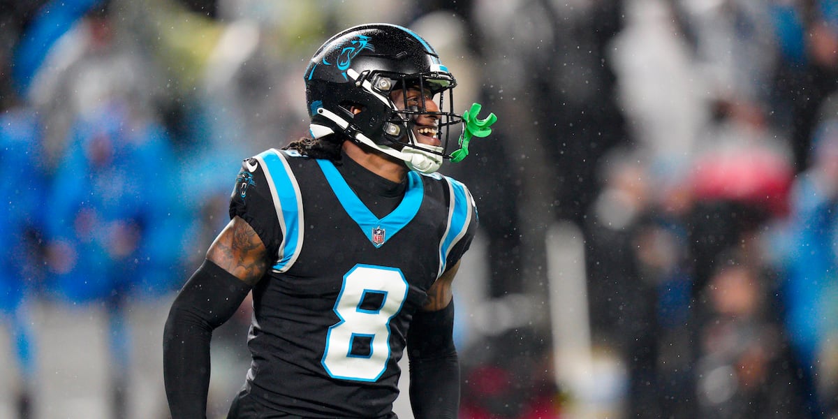 black panthers football helmet Carolina Riddell Speed Display point chinstrap with Cam Carolina Panthers On Field Alternate