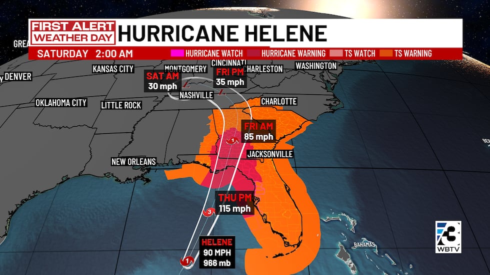 Helene Windpath Tracking Helene: High wind speeds expected, tornadoes possible