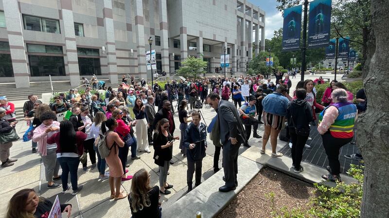 Abortion rights protestors gather at North Carolina General Assembly