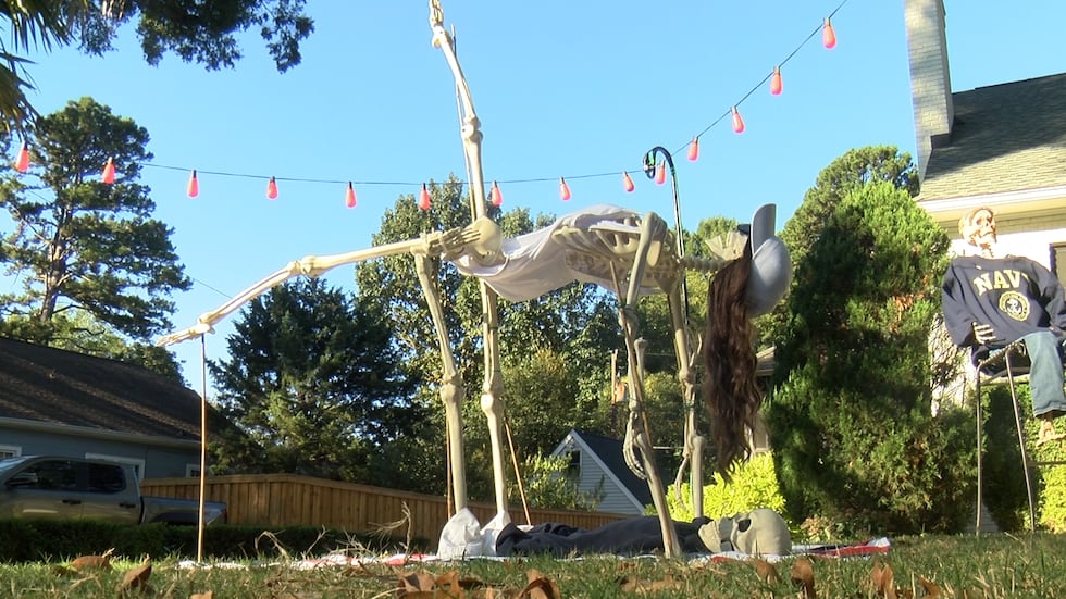 Travis Dove set up skeletons to parody the viral "beach yoga" picture posted by Jordon Hudson.