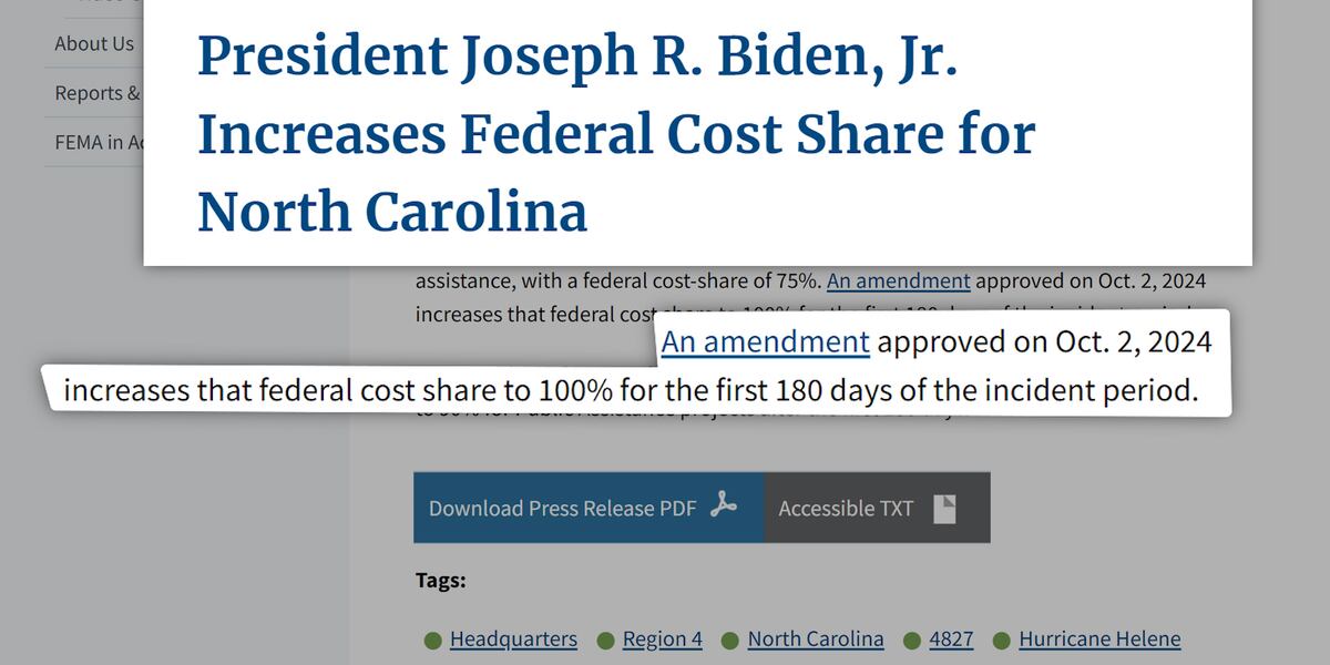 Fact Check: California, North Carolina get same recovery cost coverage from federal gov’t Fact Check: California, North Carolina get same recovery cost coverage from federal gov’t