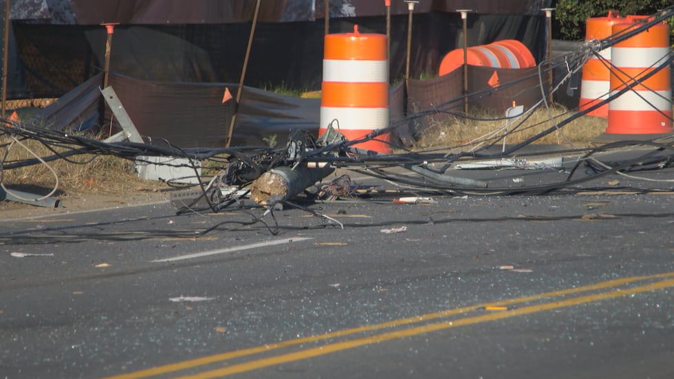 Power Line Crash Photos: Car crash knocks out power lines in east Charlotte