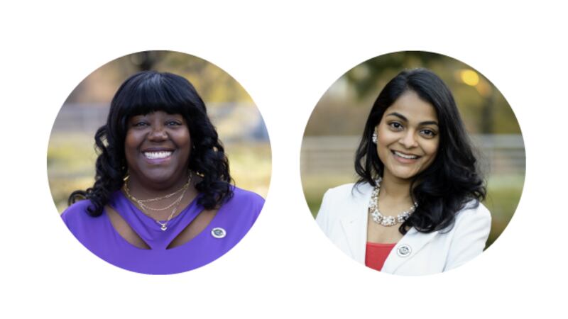 Charlotte City Council candidates for 2025: LaWana Slack-Mayfield (left), Dimple Ajmera (right)