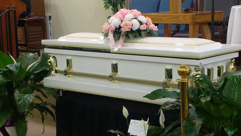 Dominique Moody's casket at her funeral in Fayetteville on Feb. 7, 2026