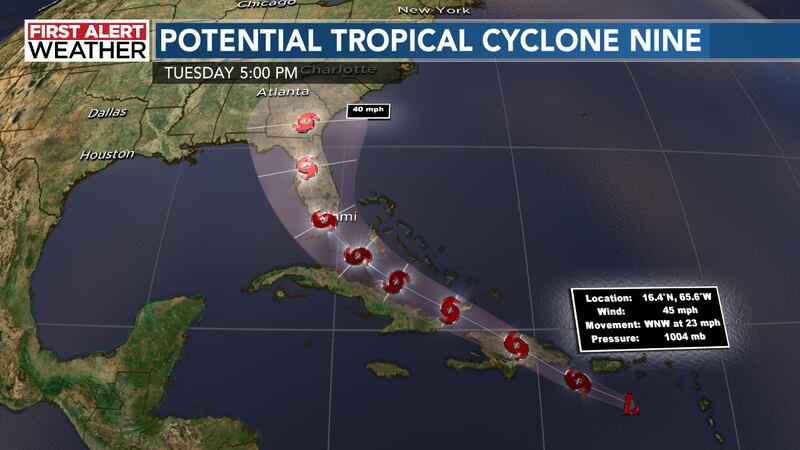 Cyclone 9 Path Track changes for Potential Tropical Cyclone Nine