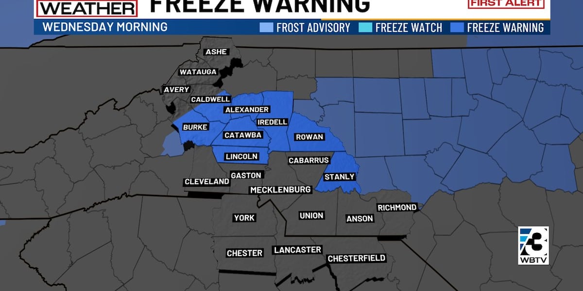 Freeze watch upgraded to warning for multiple counties in North Carolina Freeze watch upgraded to warning for multiple counties in North Carolina
