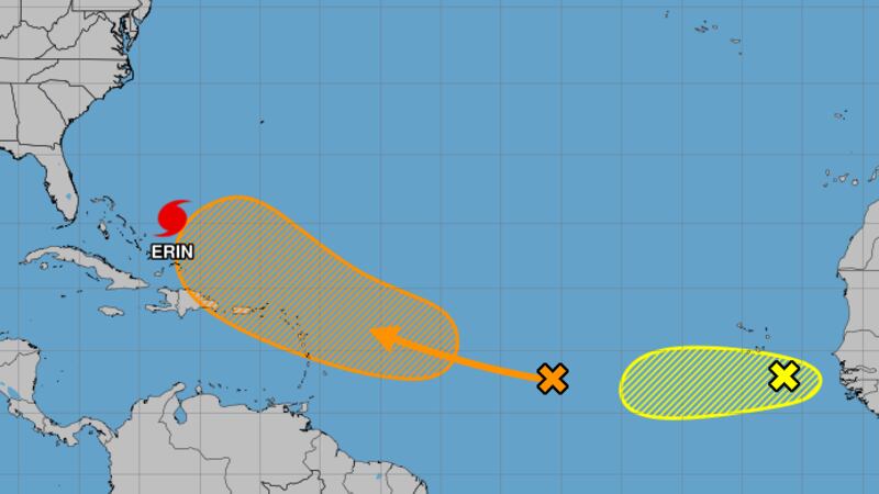Hurricane Erin and two disturbances