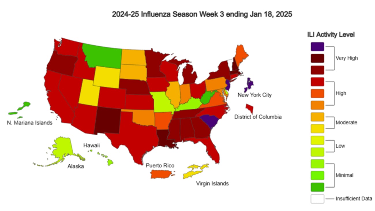 Weekly Map Flu activity ‘very high’ in South Carolina as spread worsens in some states