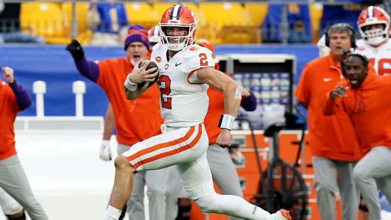 Clemson quarterback Cade Klubnik (2) carries for a 50-yard touchdown during the second half of...