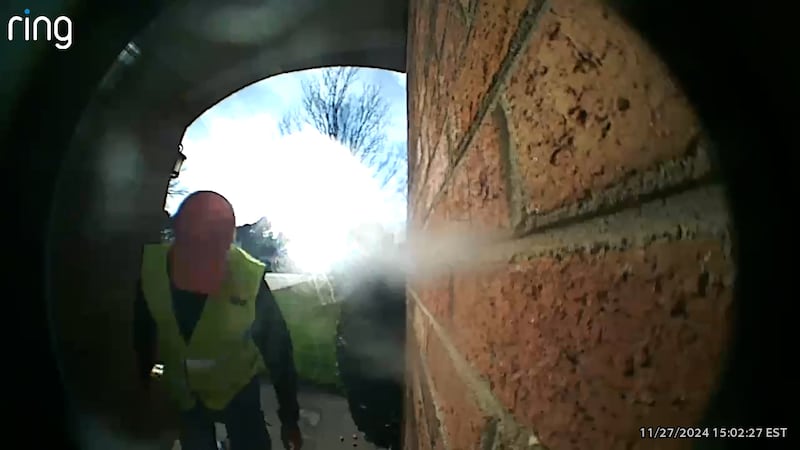 The footage showed a man wearing a safety vest and driving a red van. Appearing like a...